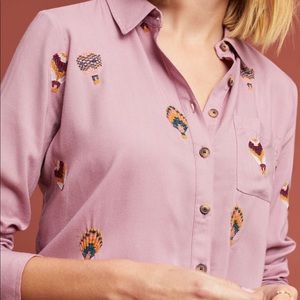 Country Fair Embroidered Shirt Anthropologie Sz 16